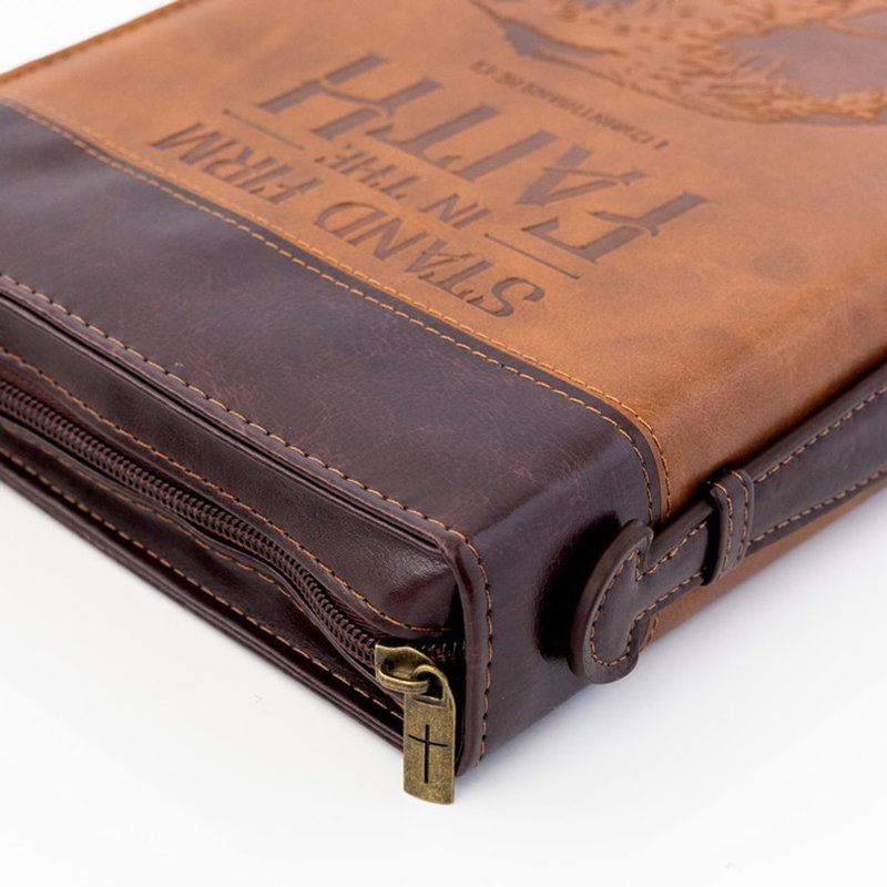 Stand Firm In Faith Bible Cover, Brown, Large