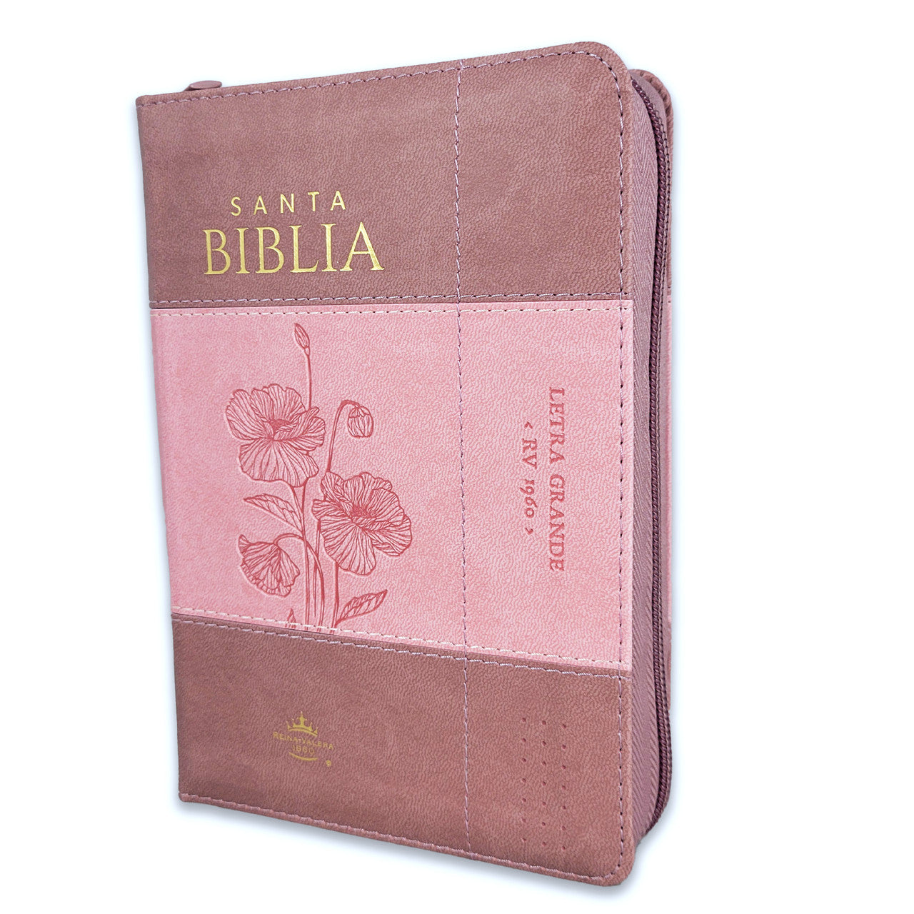 Biblia con Cierre Portátil 12 puntos RV1960, imit piel coral y café con índice