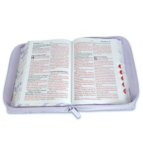 Biblia con Cierre Portátil 12 puntos RV1960, imit piel flores lila con índice y canto floral