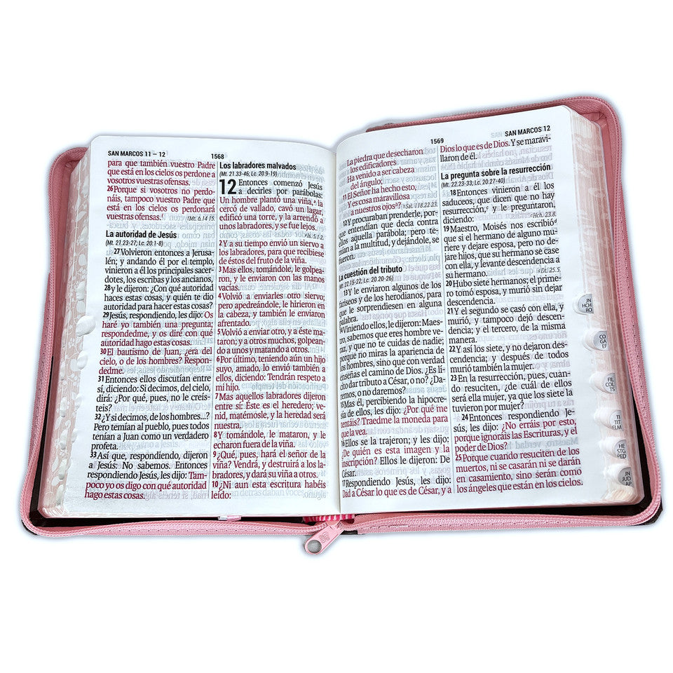 Biblia Letra Gigante con Cierre RV1960, imit. piel manual rosado floral y cafe con índice