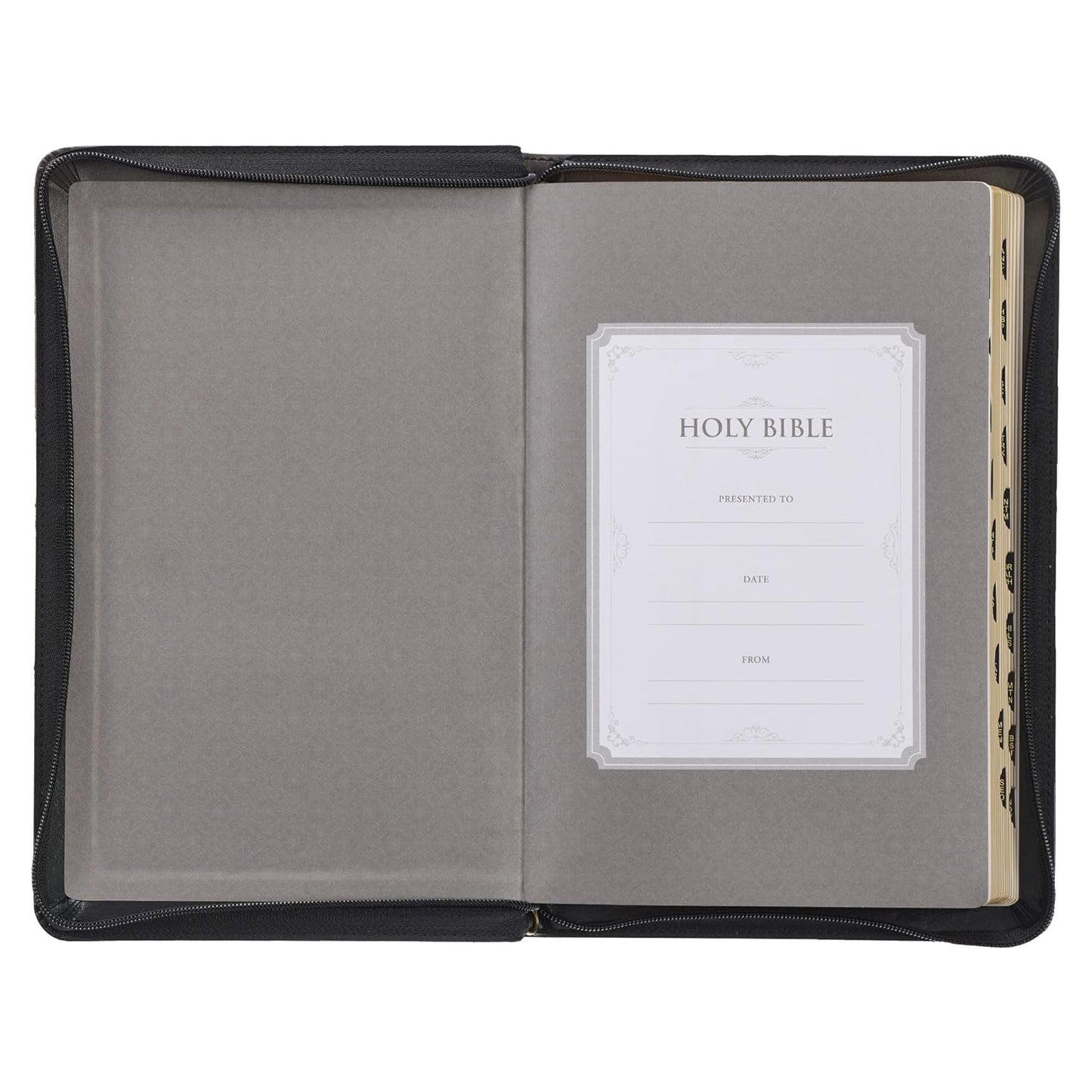 KJV Holy Bible Standard Size Faux Leather Red Letter Edition Thumb Index & Ribbon Marker, King James Version, Gray/Black, Zipper Closure