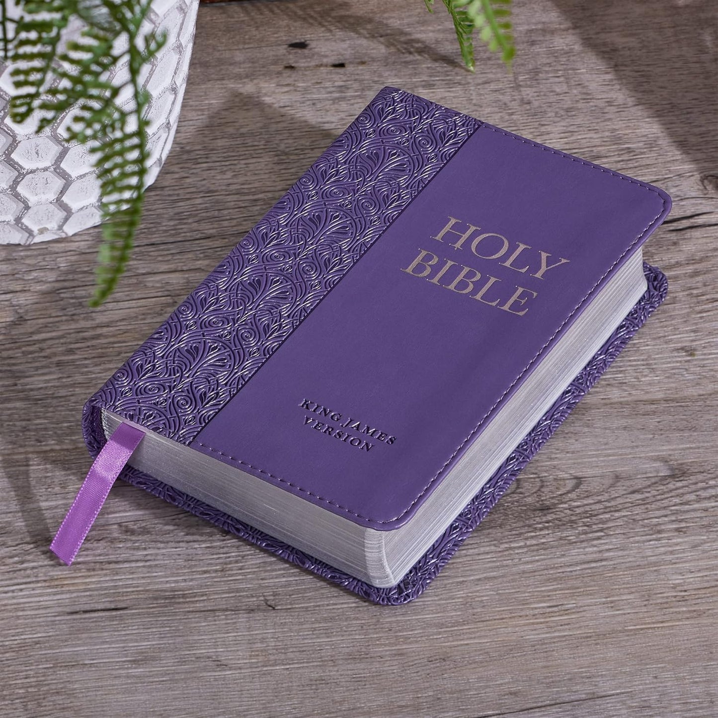 KJV Holy Bible, Mini Pocket Size, Faux Leather Red Letter Edition - Ribbon Marker, King James Version, Purple (KJV Pocket Bible)