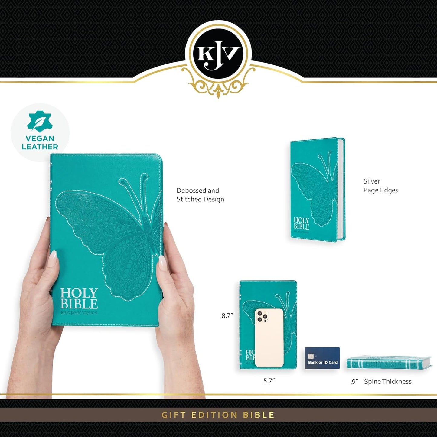 KJV Holy Bible, Gift Edition for Girls/Teens King James Version, Faux Leather Flexible Cover, Teal Butterfly