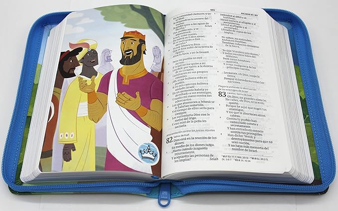 Biblia para Niños en español Reina Valera 1960 Interactiva Edicion Limitada con Cierre color Azul Caminando Con Jesus