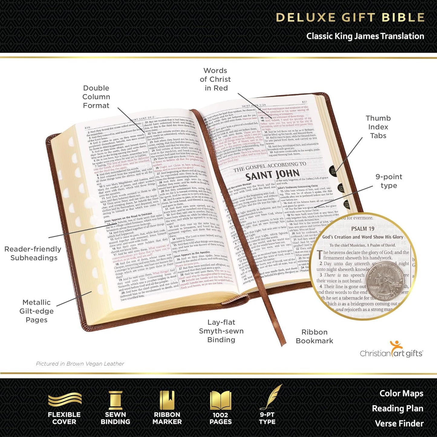 KJV Holy Bible, Standard Size Faux Leather Red Letter Edition Thumb Index & Ribbon Marker, King James Version, Medium Brown