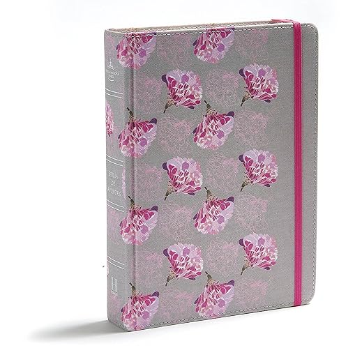 Biblia Reina Valera 1960 de apuntes gris y floreado , tela impresa