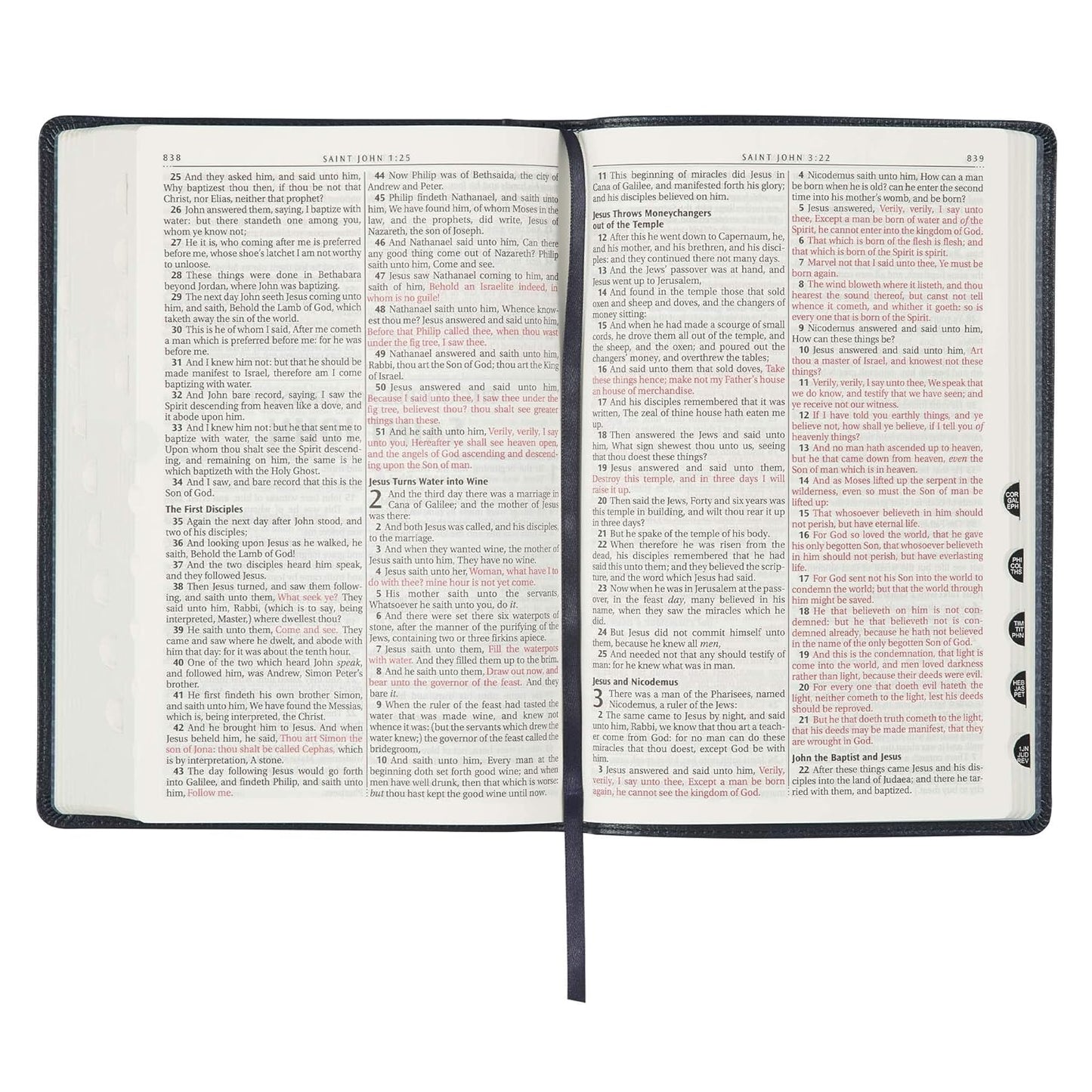KJV Holy Bible, Thinline Large Print Faux Leather Red Letter Edition Thumb Index & Ribbon Marker, King James Version, Navy Blue