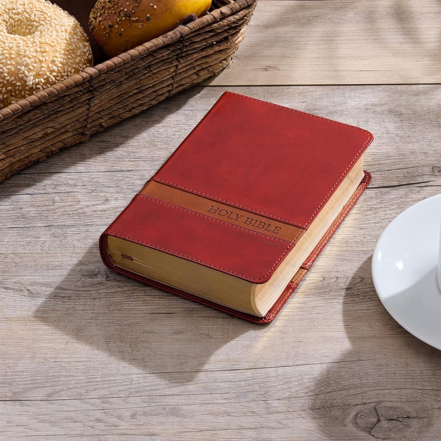 KJV Holy Bible, Compact Large Print Faux Leather Red Letter Edition - Ribbon Marker, King James Version, Brown Two-tone