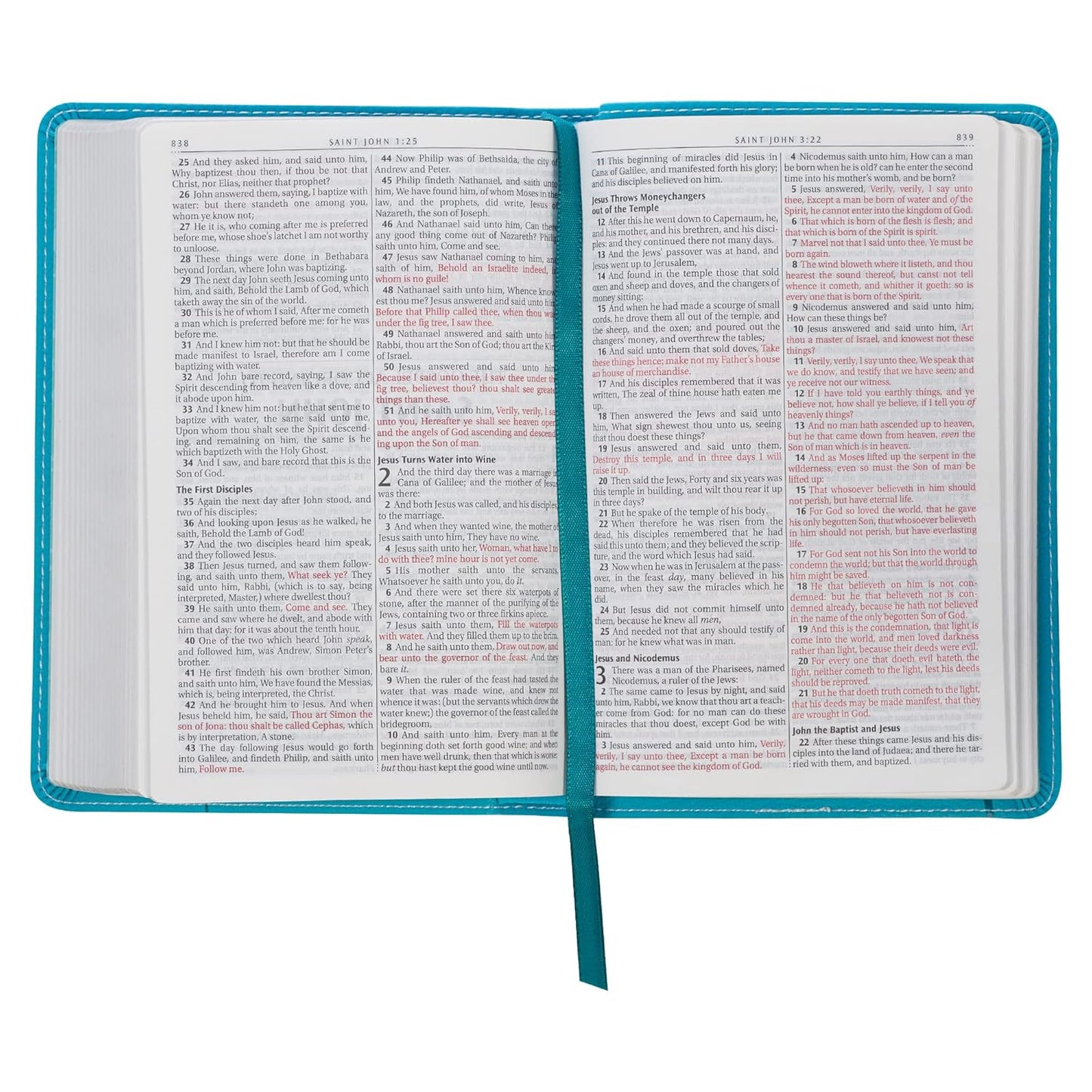 KJV Holy Bible, Compact Faux Leather Red Letter Edition - Ribbon Marker, King James Version, Turquoise (KJV Compact Bible)