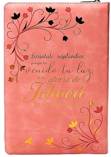 Biblia de Estudio Arco Iris para mujer Reina Valera 1960 con Cierre Indice en color rosado con flores