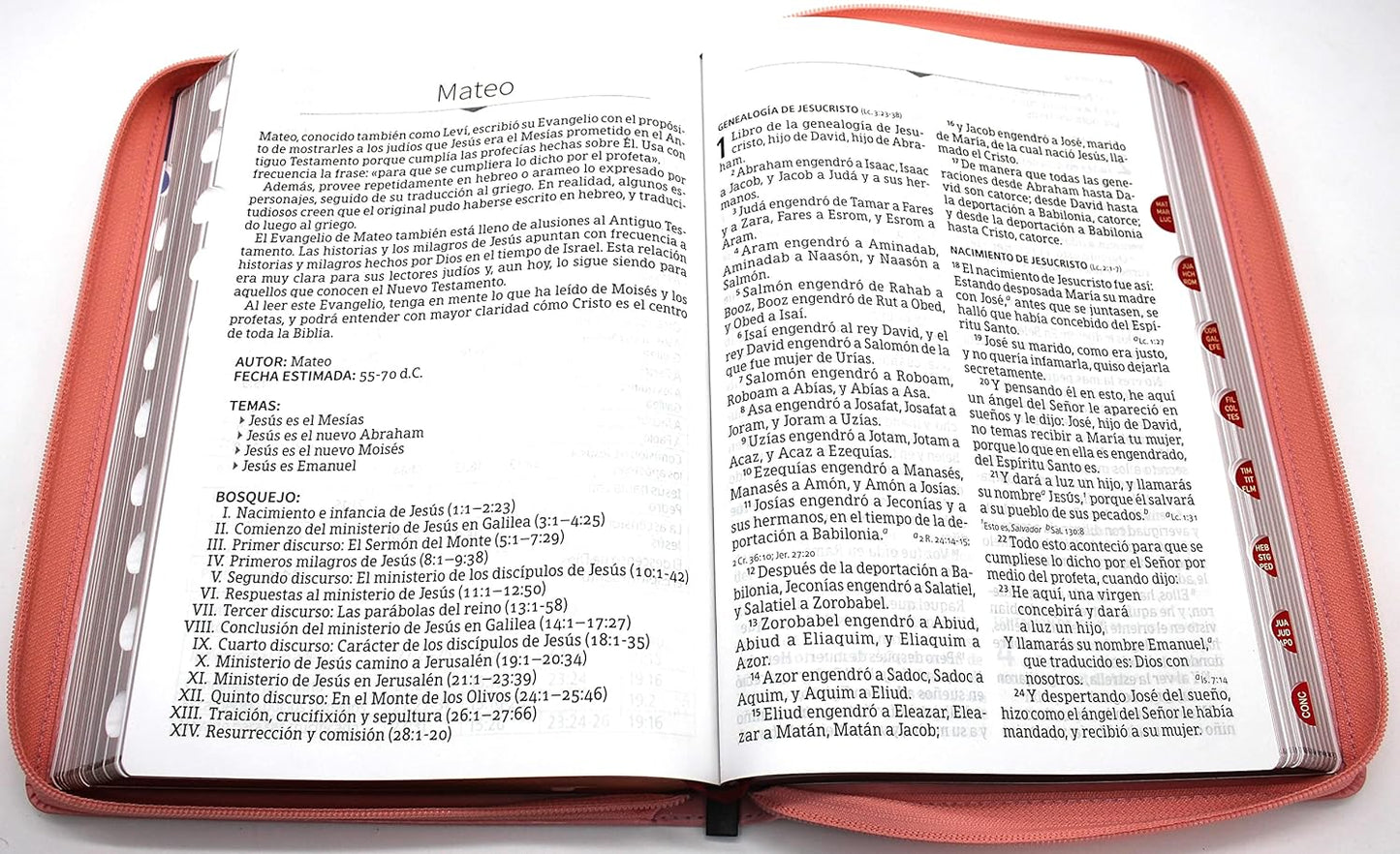 Biblia para Mujer Reina Valera 1960 Letra Super Gigante con Cierre Indice Semil Piel en color Rosado con Estuche de Proteccion Edicion Especial con fotos y ilustraciones