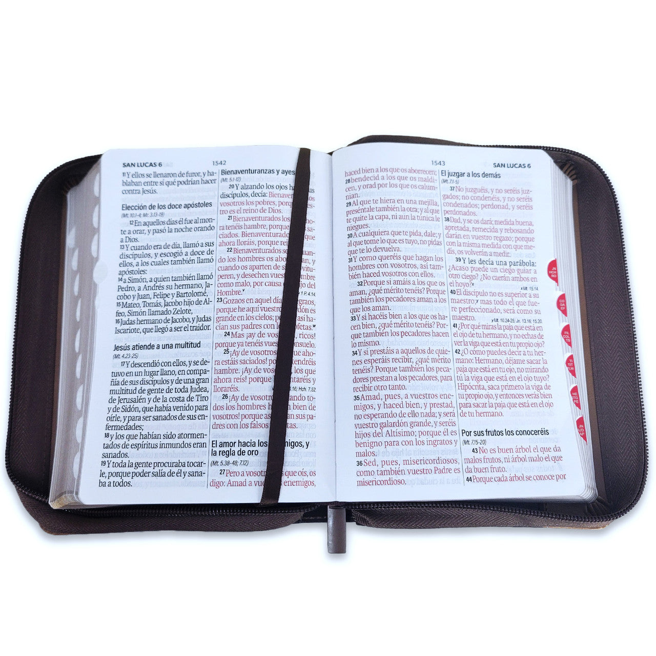 Biblia con Cierre Portátil 12 puntos RV1960, imit piel café águila con índice