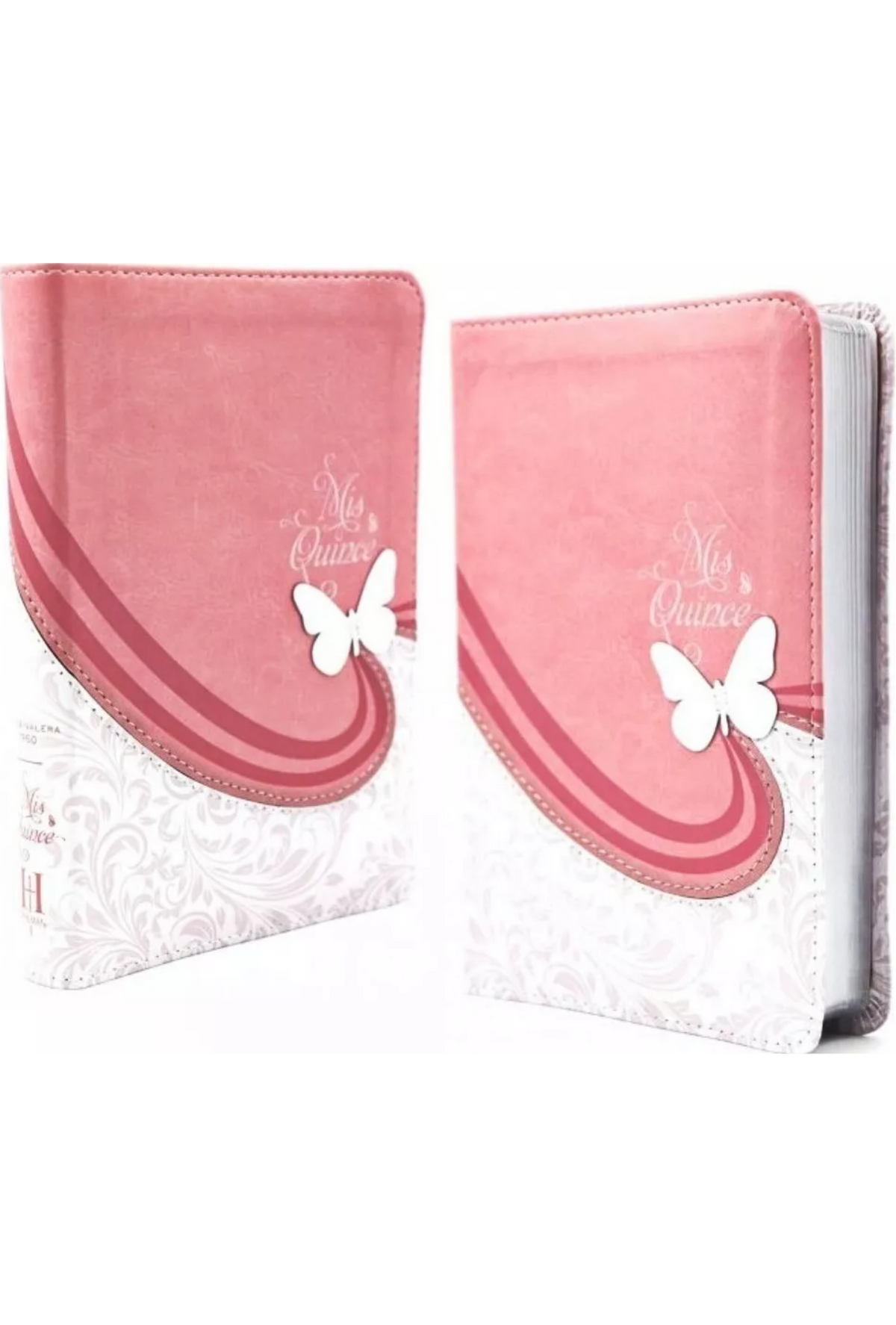 Biblia Quinceañera Rosa Blanco Simil Piel Reina Valera 1960