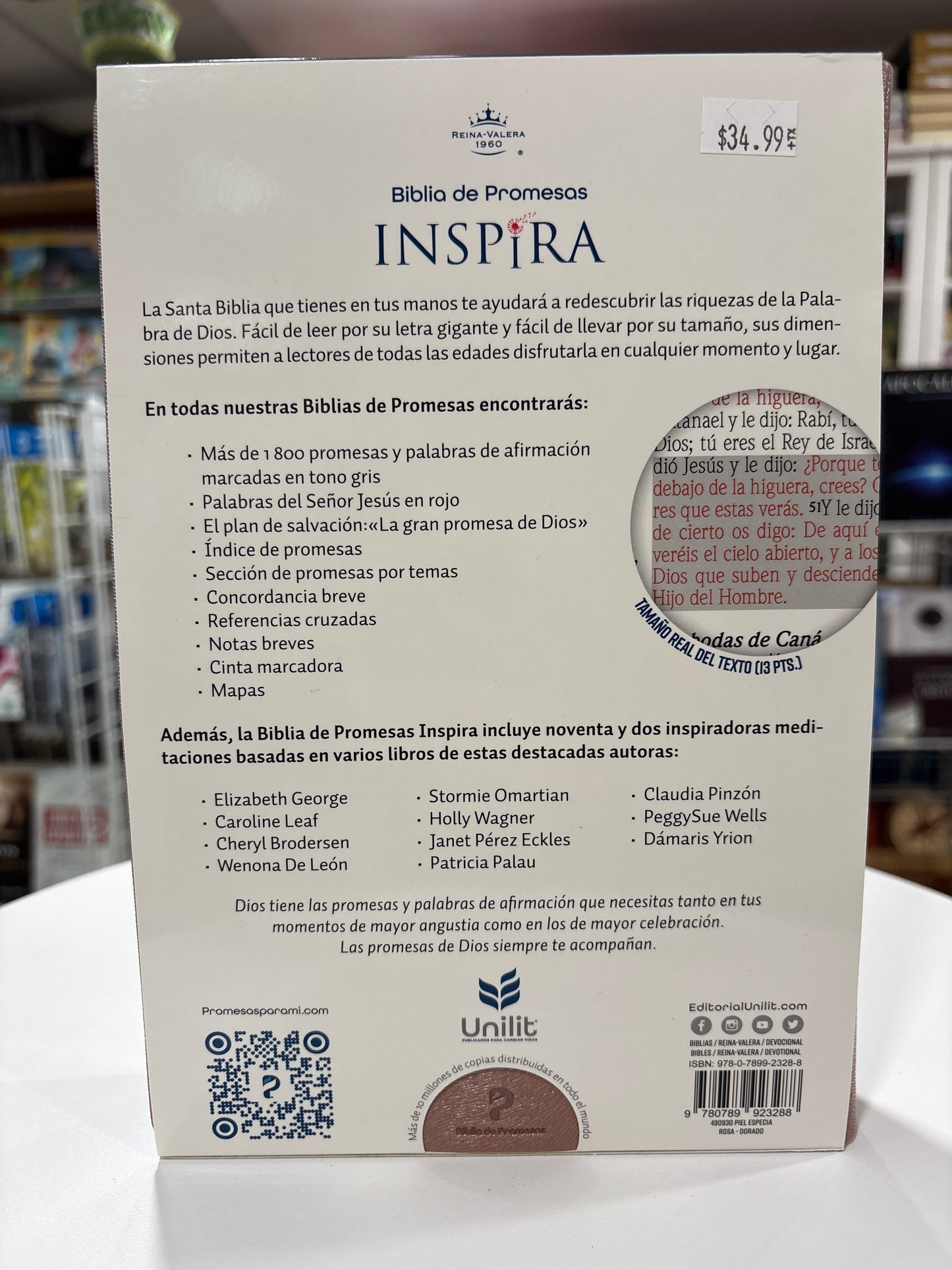 Biblia para Mujeres Reina Valera 1960 – de Promesas Inspira | Letra Gigante (13 pts) | Piel Especial | Rosa Dorado