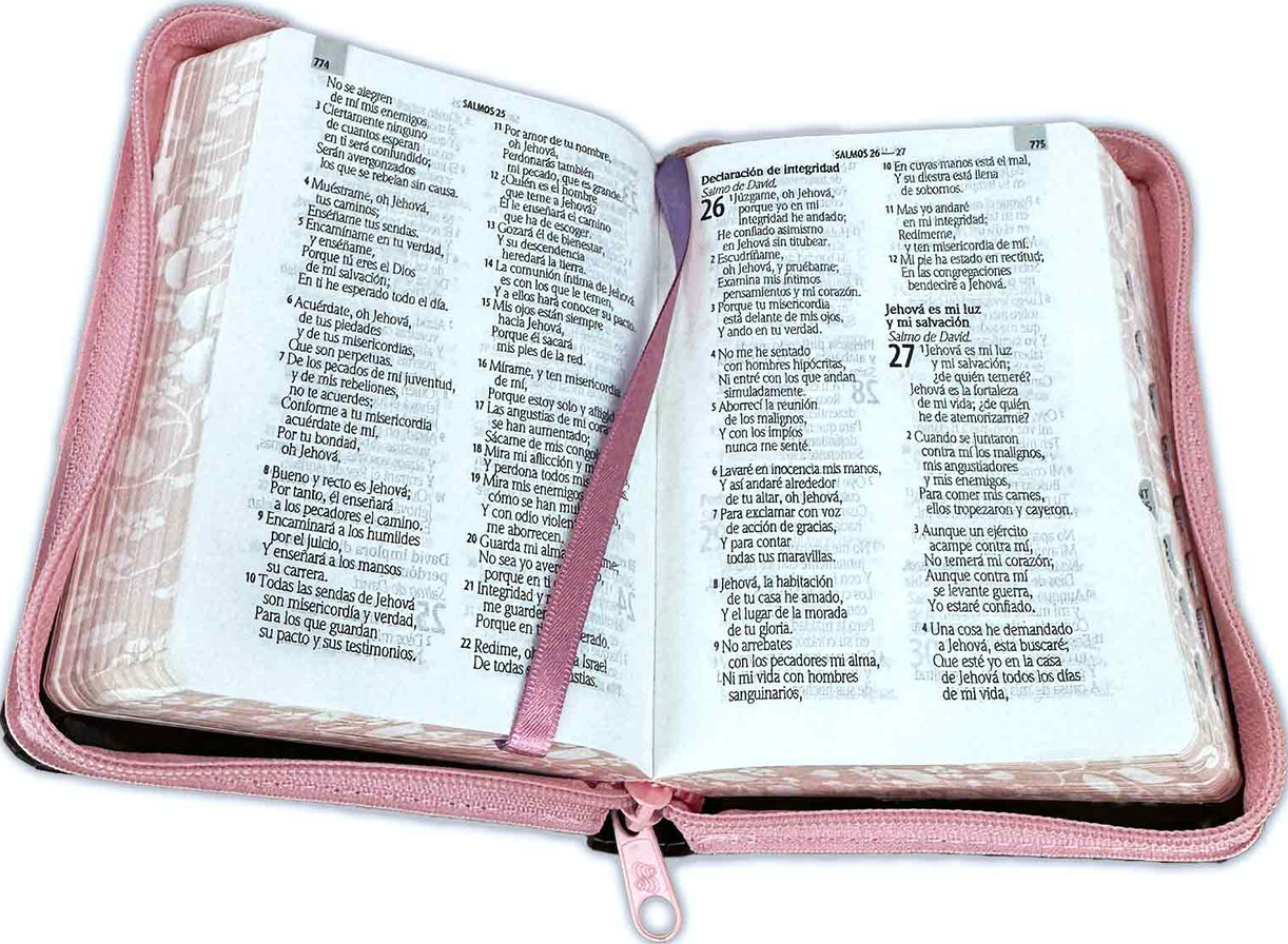 Biblia de Bolsillo con Cierre RV1960 imit piel rosa floral y marrón con índice