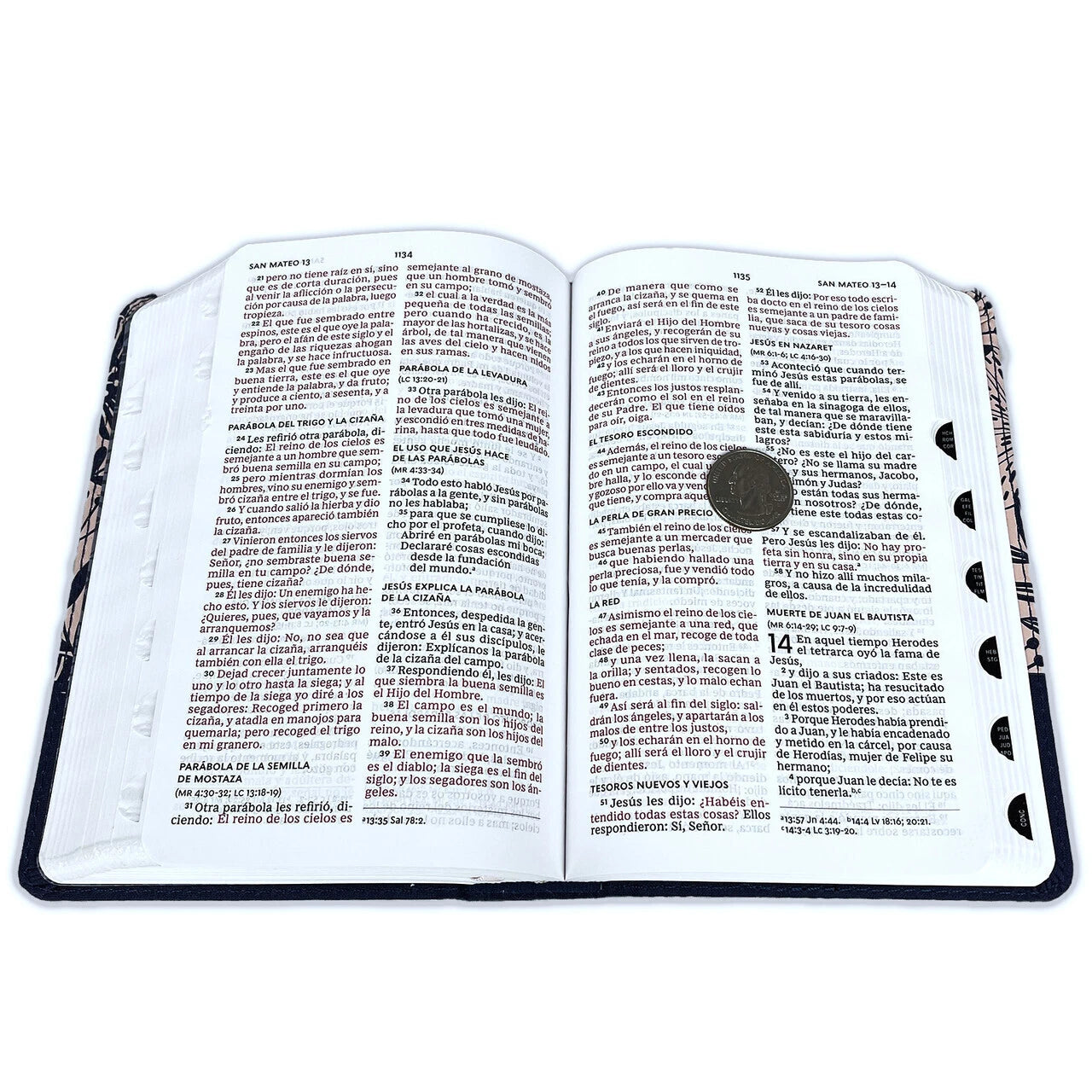 RVR60, Santa Biblia, Letra Grande, Tamaño Compacto, Tapa Dura/Tela, Azul Floral, Palabras de Jesús en Rojo, con Índice