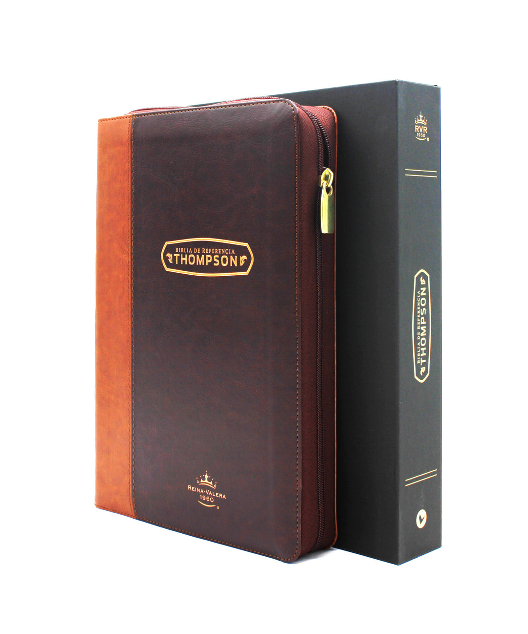 Biblia Reina Valera 1960 de Estudio Thompson con Cierre Indice en color Cafe y Cafe Claro con estuche de proteccion