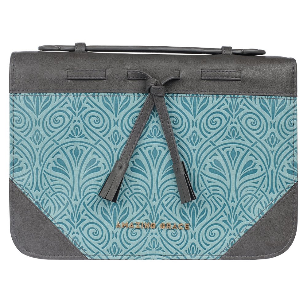 Amazing Grace Bible Cover, Gray, Teal, Large