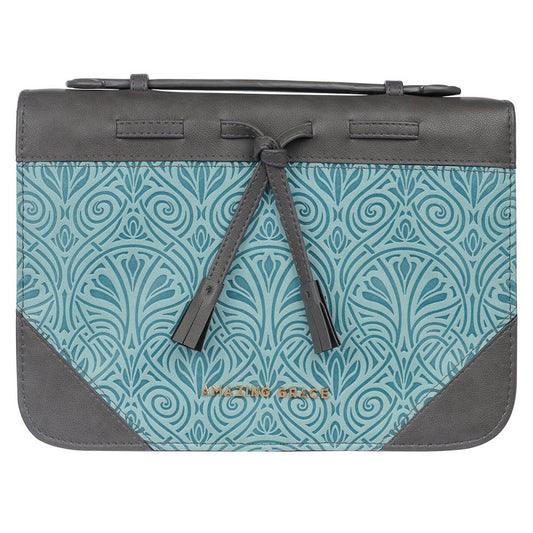 Amazing Grace Bible Cover, Gray, Teal, Large