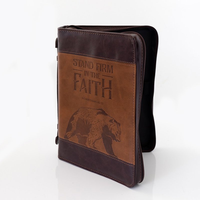 Stand Firm In Faith Bible Cover, Brown, Large