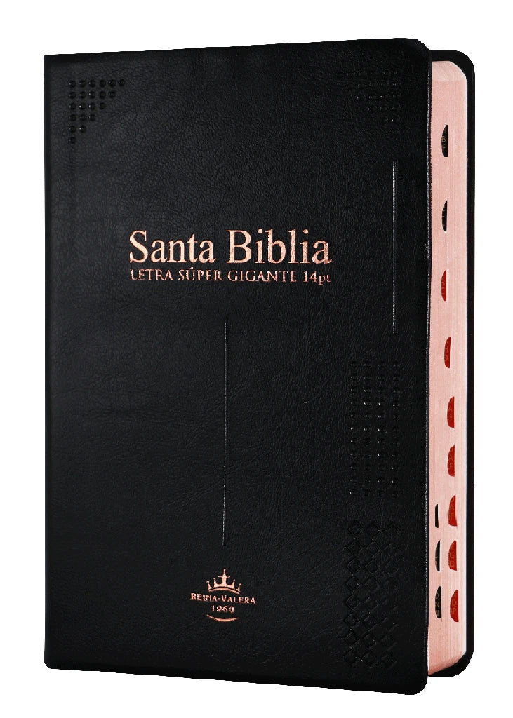 Biblia Reina Valera 1960 Letra Gigante, Vinil Negro, Canto Dorado, Indice
