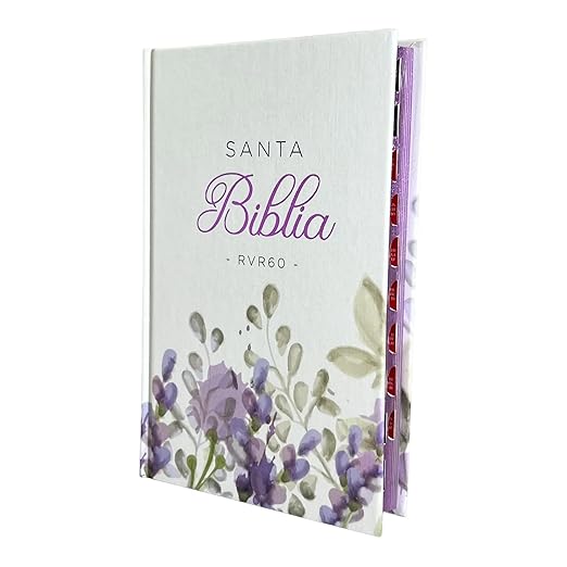 Biblia Reina Valera 1960 tamaño manual Letra Grande 12 puntos. Versículos seguidos. Tela sobre tapa dura. Diseño lavanda con índice.