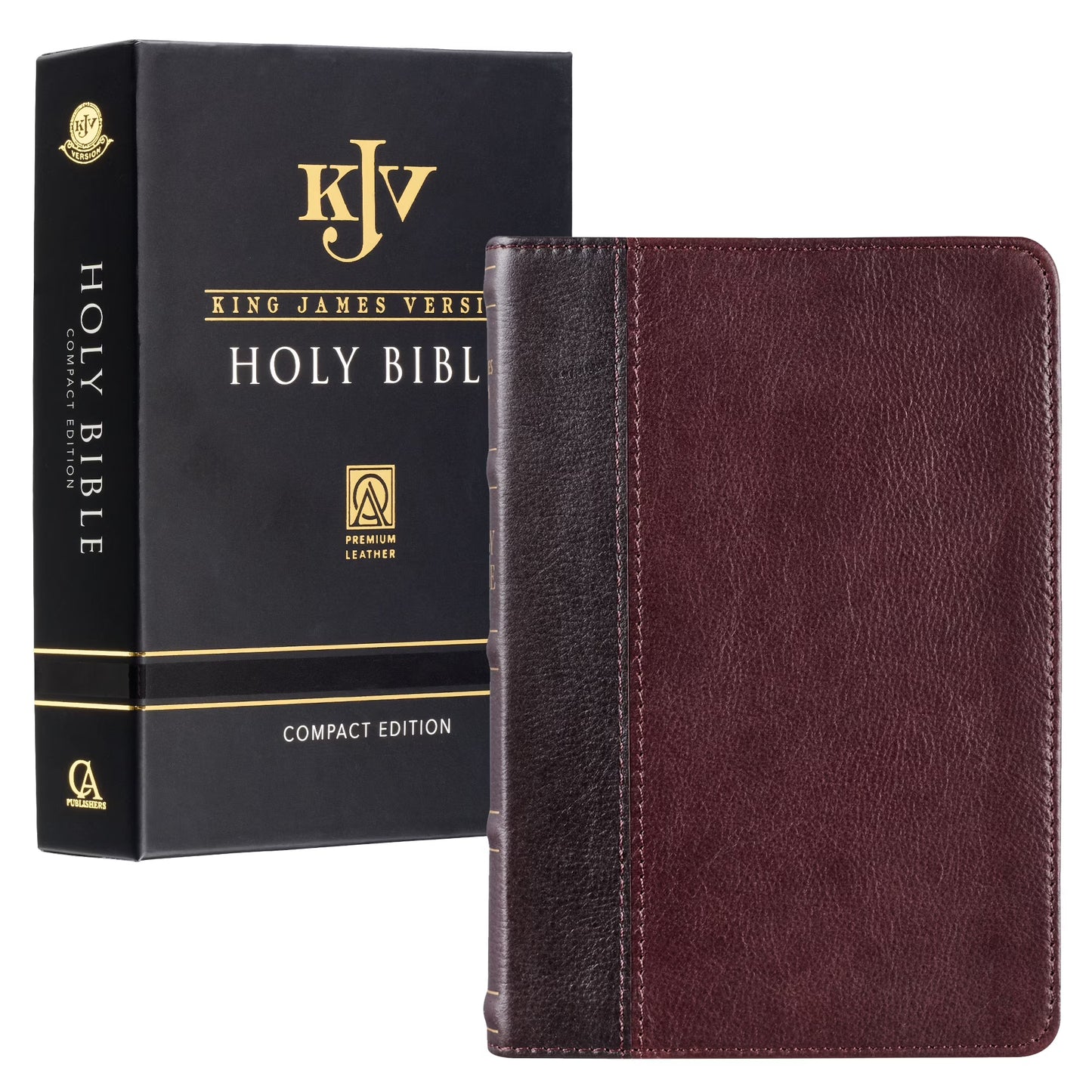 KJV Holy Bible, Compact Premium Full Grain Leather Red Letter Edition - Ribbon Marker, King James Version, Burgundy/Mahogany Two-tone