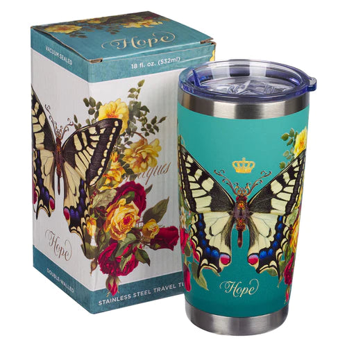 Hope Stainless Steel Travel Mug, Teal Butterfly