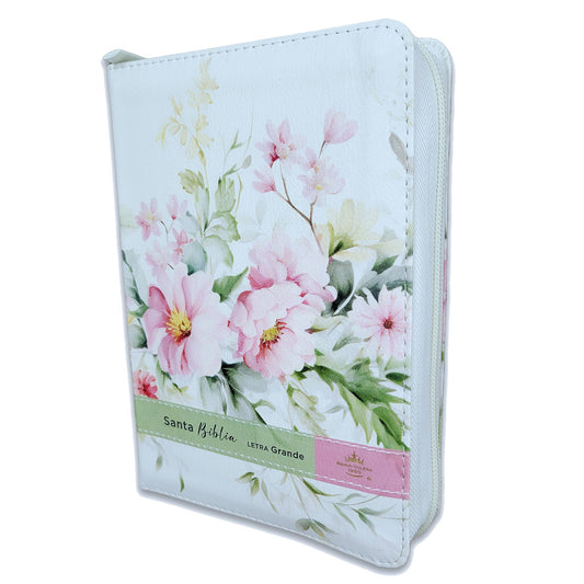 Biblia Reina Valera 1960 Compacta Letra Grande 12 Puntos Filo Floral con Índice y Cierre Victoria Flores Primavera