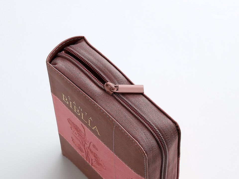 Biblia con Cierre Portátil 12 puntos RV1960, imit piel coral y café con índice