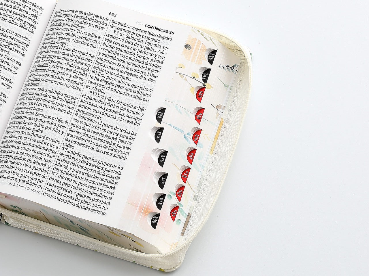 Biblia RVR60 Tamaño compacto Letra Grande 12 puntos i/piel Flores sobre blanco cierre/índice