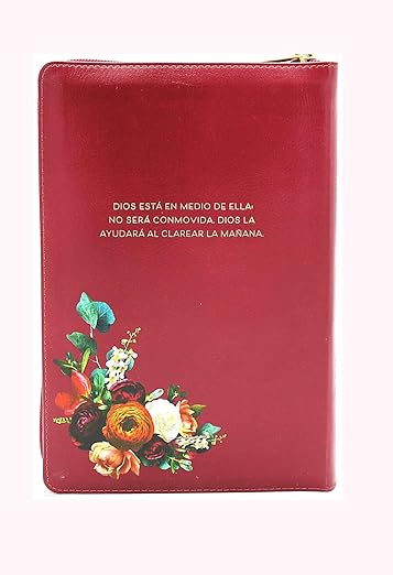 Nueva Biblia para Mujeres Reina Valera 1960 Letra Gigante de 14 Puntos Tamano Manual con Cierre y Indice Semil Piel Granada con flores Edicion Limitada