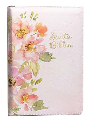 Santa Biblia Reina Valera 1960 Letra Grande tamano manual con Cierre Indice Semil piel en color rosa y diseno Jardin
