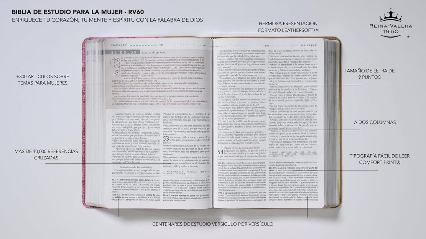 RVR60, Biblia de Estudio para la Mujer, Leathersoft, Rosado floral