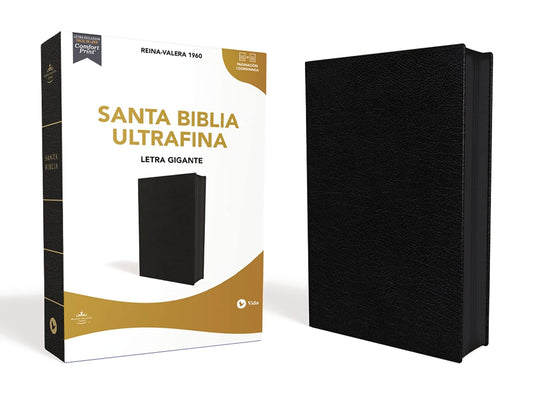 Reina Valera 1960 Santa Biblia Ultrafina, Letra Gigante, Piel Fabricada, Negro, con Cierre, Interior a dos colores