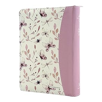 Biblia Reina Valera 1960 tamaño portátil Letra Grande 11 puntos Imitación Piel lila mariposas rosa. Con cierre e índice. Canto pintado. Colección Maravillas