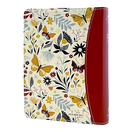 Biblia Reina Valera 1960 tamaño portátil Letra Grande 11 puntos Imitación Piel floral naranja. Canto pintado. Colección Primaveral