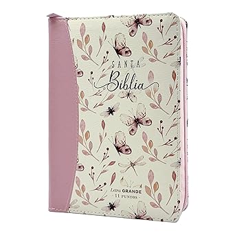 Biblia Reina Valera 1960 tamaño portátil Letra Grande 11 puntos Imitación Piel lila mariposas rosa. Con cierre e índice. Canto pintado. Colección Maravillas
