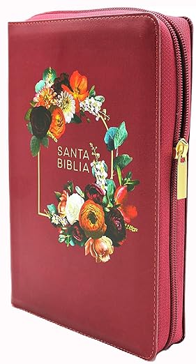 Nueva Biblia para Mujeres Reina Valera 1960 Letra Gigante de 14 Puntos Tamano Manual con Cierre y Indice Semil Piel Granada con flores Edicion Limitada
