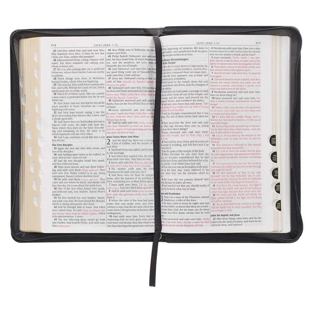 KJV Holy Bible Standard Size Faux Leather Red Letter Edition Thumb Index & Ribbon Marker, King James Version, Gray/Black, Zipper Closure