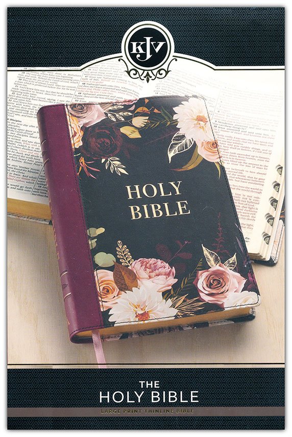 KJV Large-Print Thinline Bible--soft leather-look, burgundy Floral