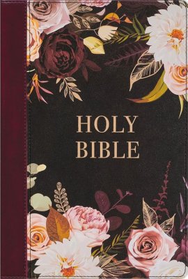 KJV Large-Print Thinline Bible--soft leather-look, burgundy Floral