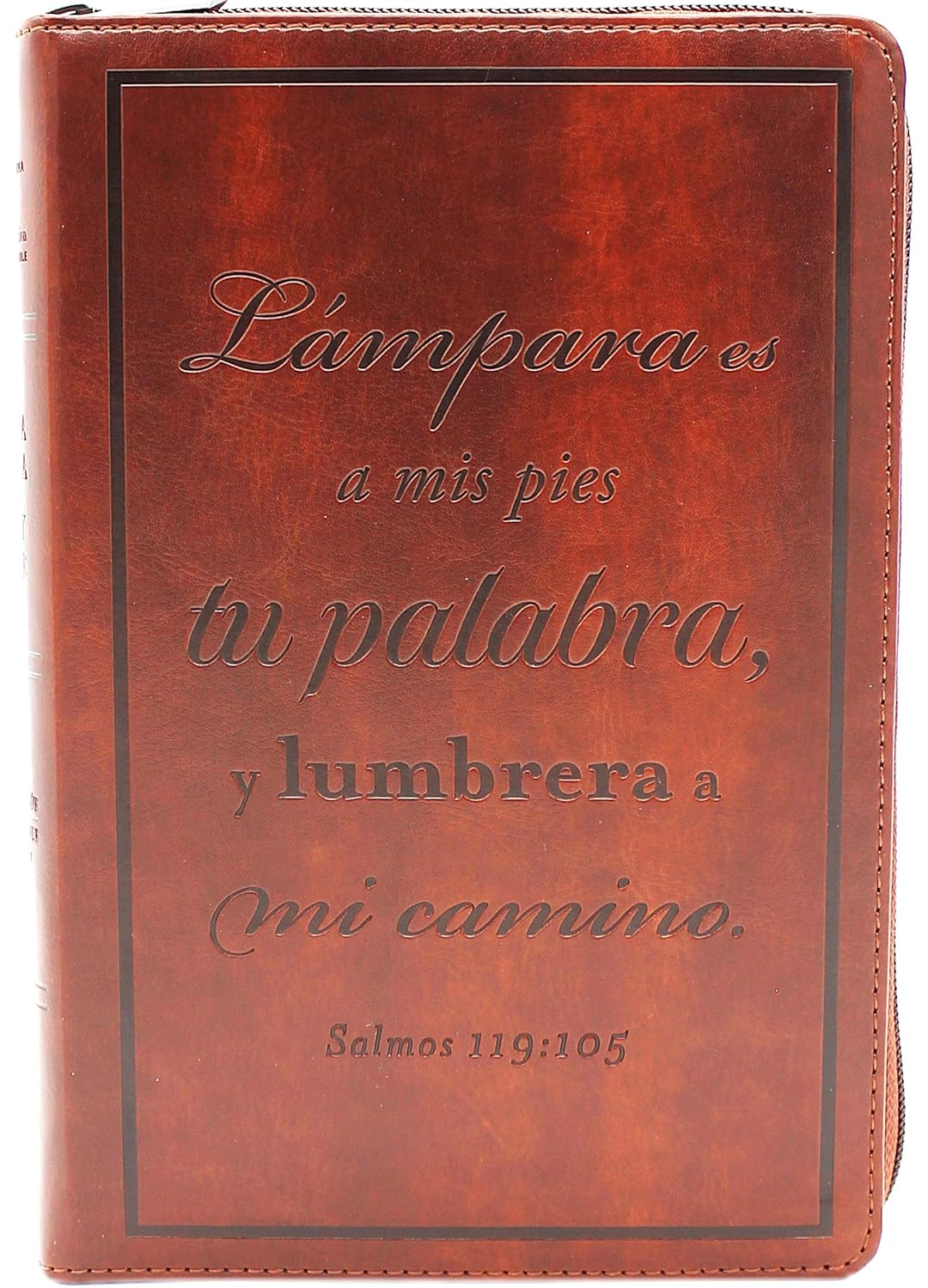 Biblia Bilingue Reina Valera 1960/ King James Version tamano Personal con Cierre, indice, color cafe senti cuero Lampara es a mis pies to palabra