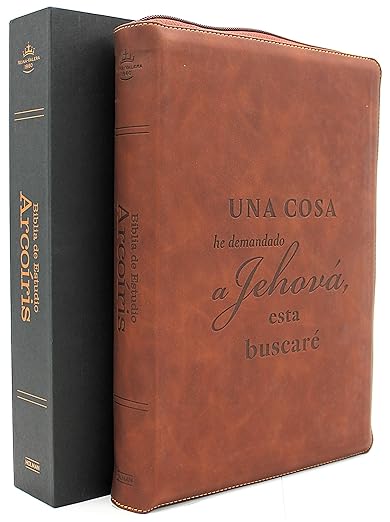 Biblia de Estudio Reina Valera 1960 ArcoIris en nueva letra grande con Cierre Indice Senti Cuero color Cafe con Estuche de proteccion
