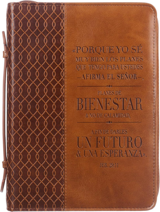 Forro Para Biblia Yo se Los Planes Jeremiah 29:11, Dos Tonos Marrón Cuero De Imitación, Grande
