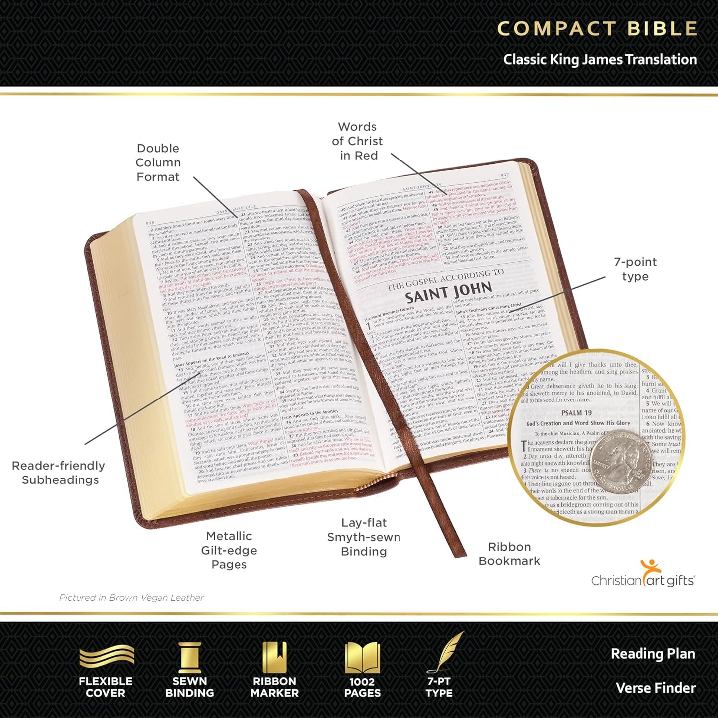 KJV Holy Bible, Compact Faux Leather Red Letter Edition - Ribbon Marker, King James Version, Saddle Tan (KJV Compact Bible)