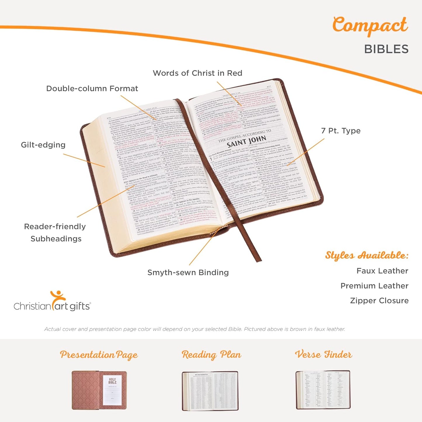 KJV Holy Bible, Compact Faux Leather Red Letter Edition - Ribbon Marker, King James Version, Chestnut Brown