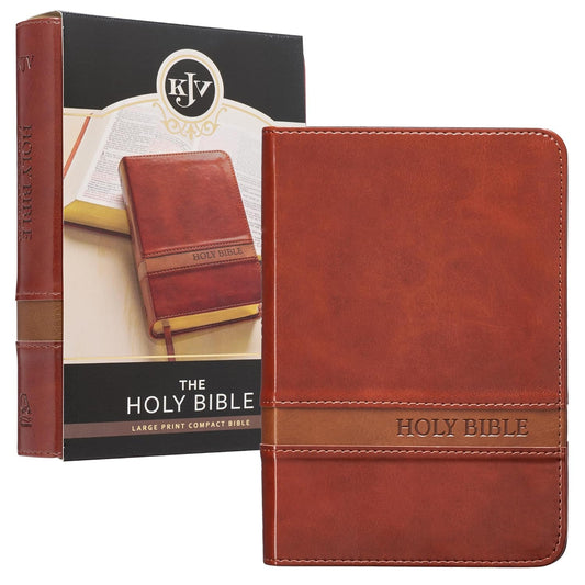 KJV Holy Bible, Compact Large Print Faux Leather Red Letter Edition - Ribbon Marker, King James Version, Brown Two-tone