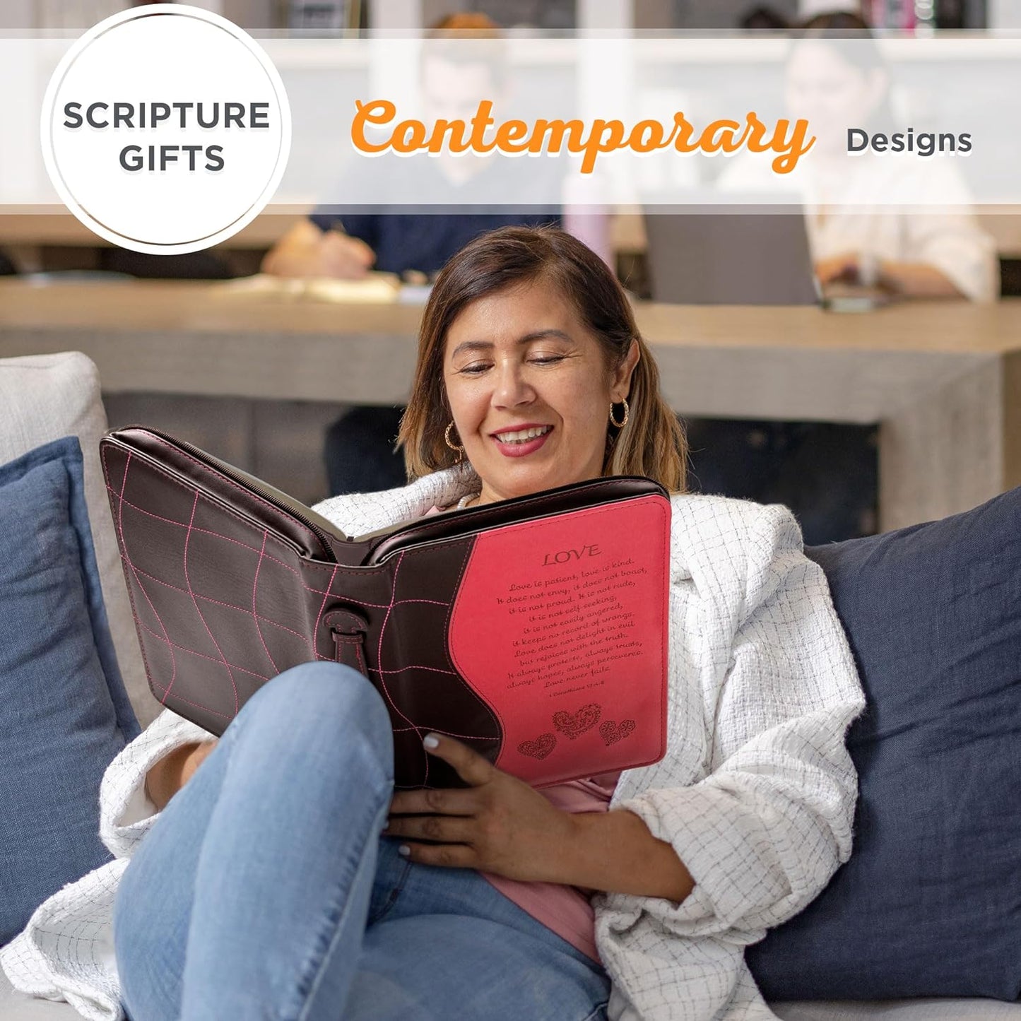 Christian Art Gifts Women's Fashion Bible Cover Love 1 Corinthians 13:4-8, Pink Faux Leather, Extra Large