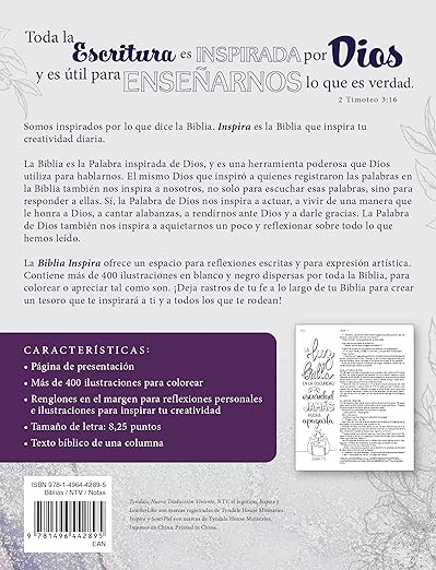 Biblia Inspira NTV, Enc. Dura, Morada